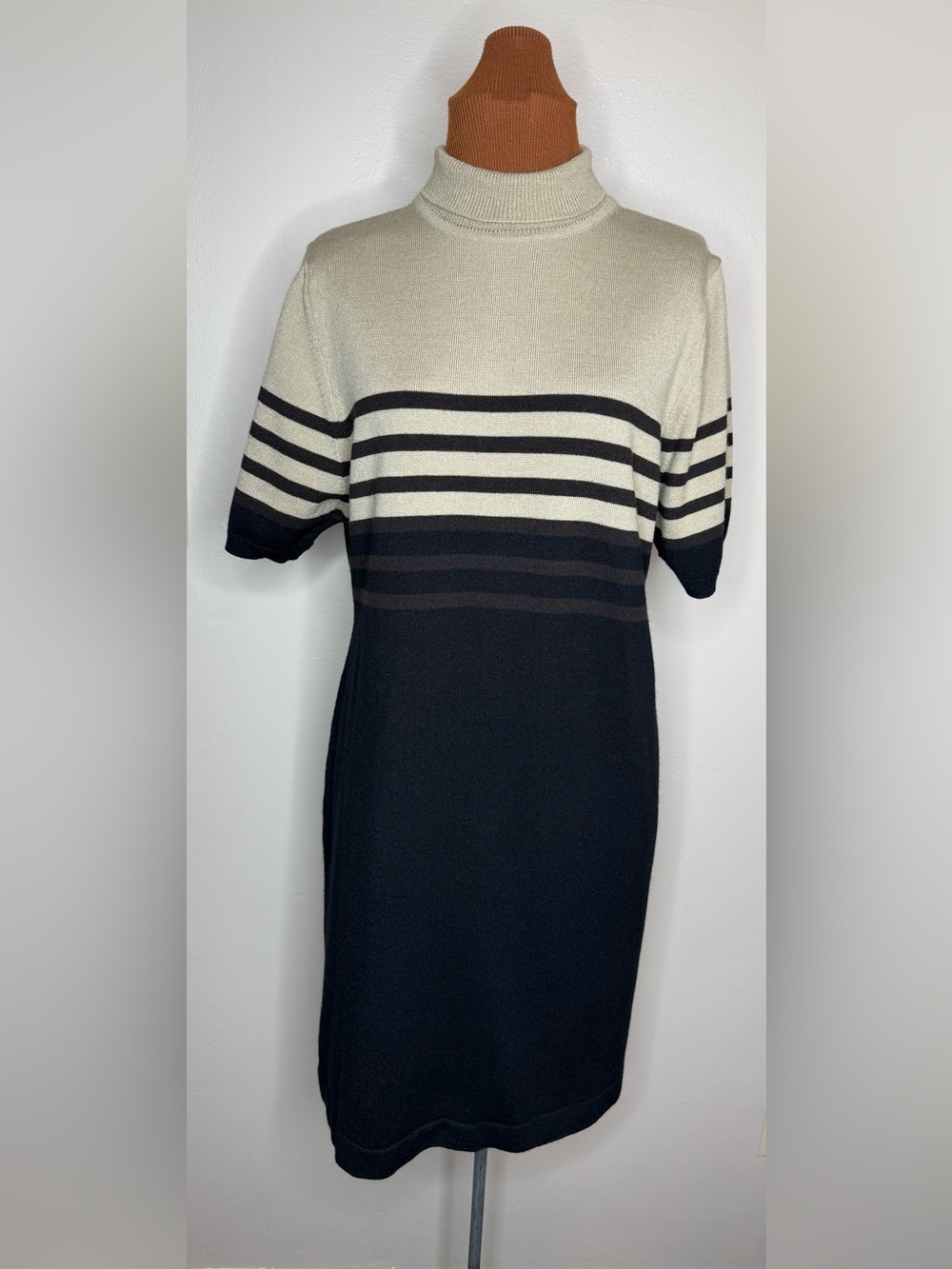 Basic Editions Short Sleeve Striped Turtleneck Midi Dress Size XL